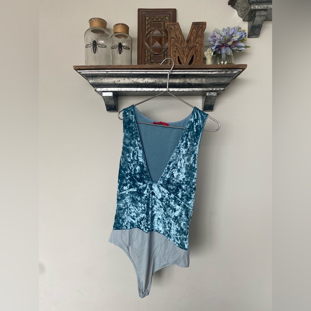Baby blue velvet bodysuit